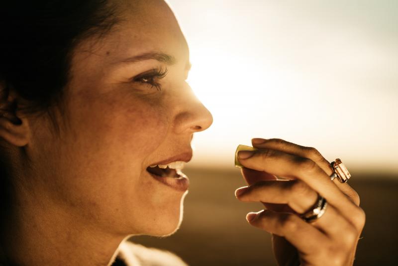 woman about to eat something