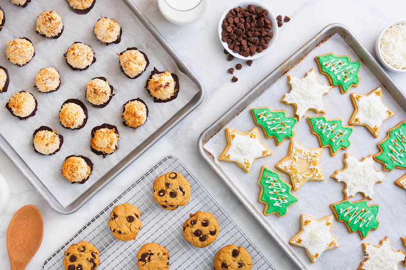 sheets of holiday cookies
