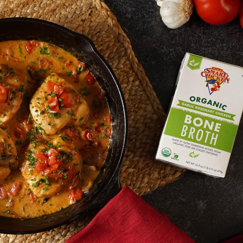 SMART CHICKEN BONE BROTH with cast iron skillet chicken