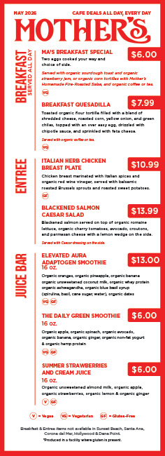 Cafe Specials Menu