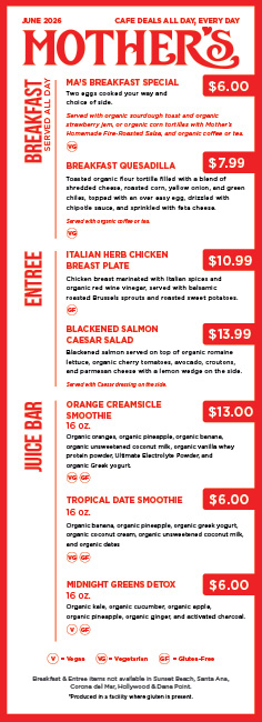 Cafe Specials Menu