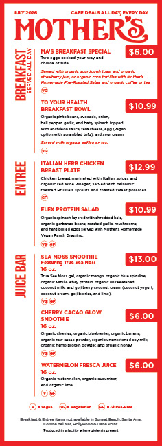 Cafe Specials Menu