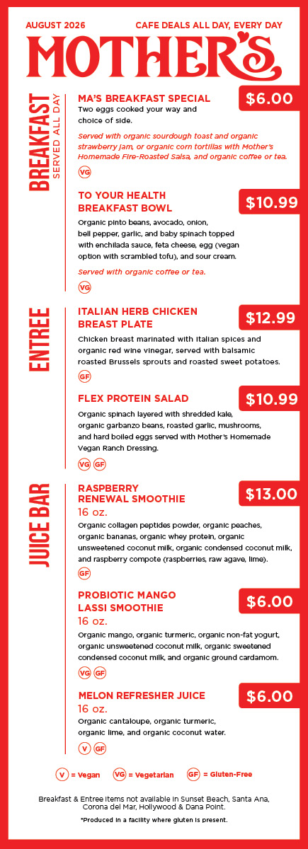 Cafe Specials Menu