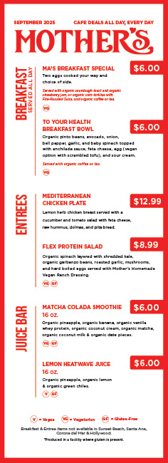 September 2025 Cafe Specials Menu