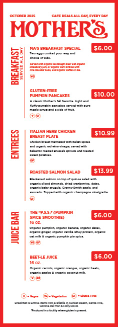 October Cafe Specials Menu