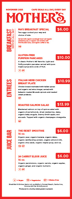 November Cafe Specials Menu