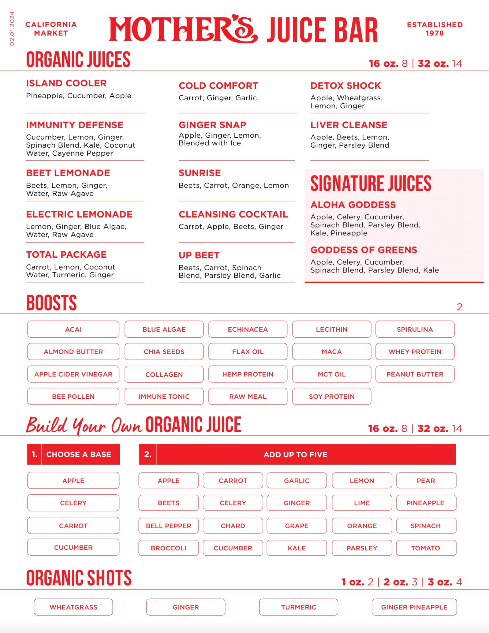 juice bar menu