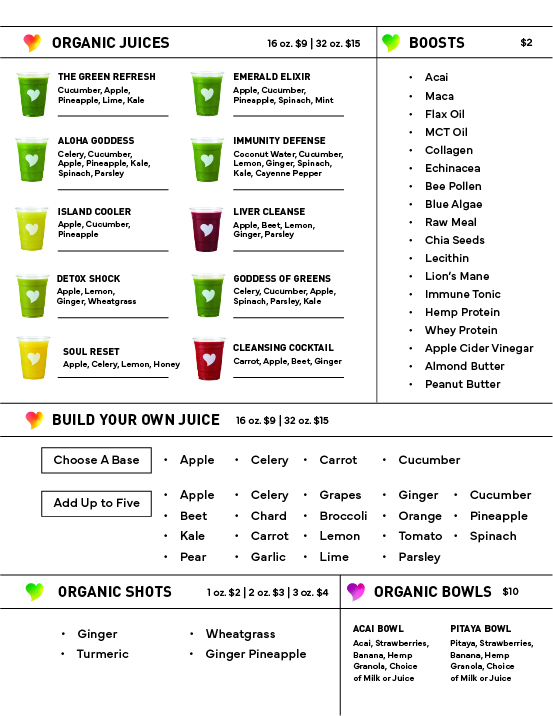 Juice Bar Menu