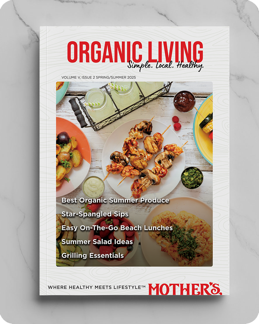 image of magazine cover on marble backdrop. Magazine cover has summer bbq image on it.